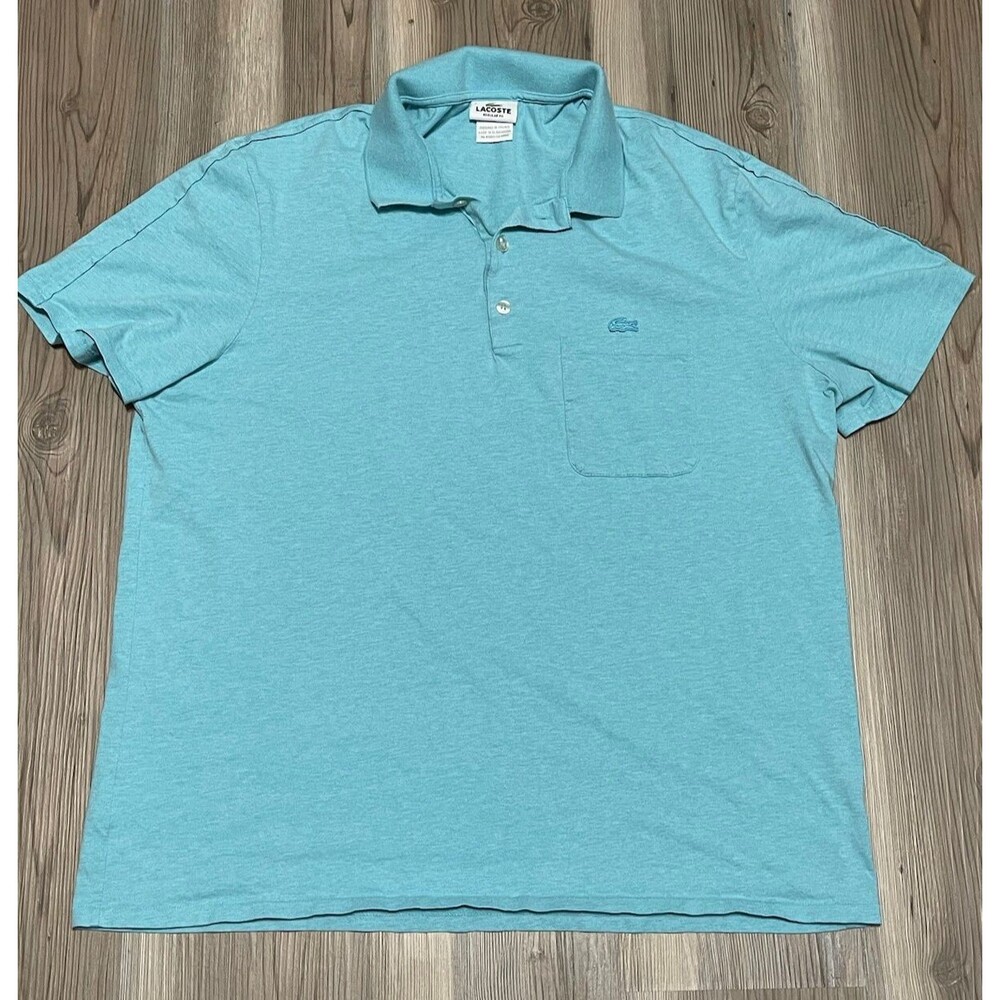 LACOSTE Mens Size 7 XXL Short Sleeve Aqua Blue Polo Pocket Shirt